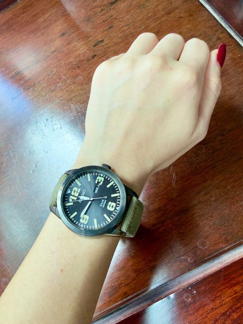 Seiko Solar 100M Men’s Watch with Olive Strap